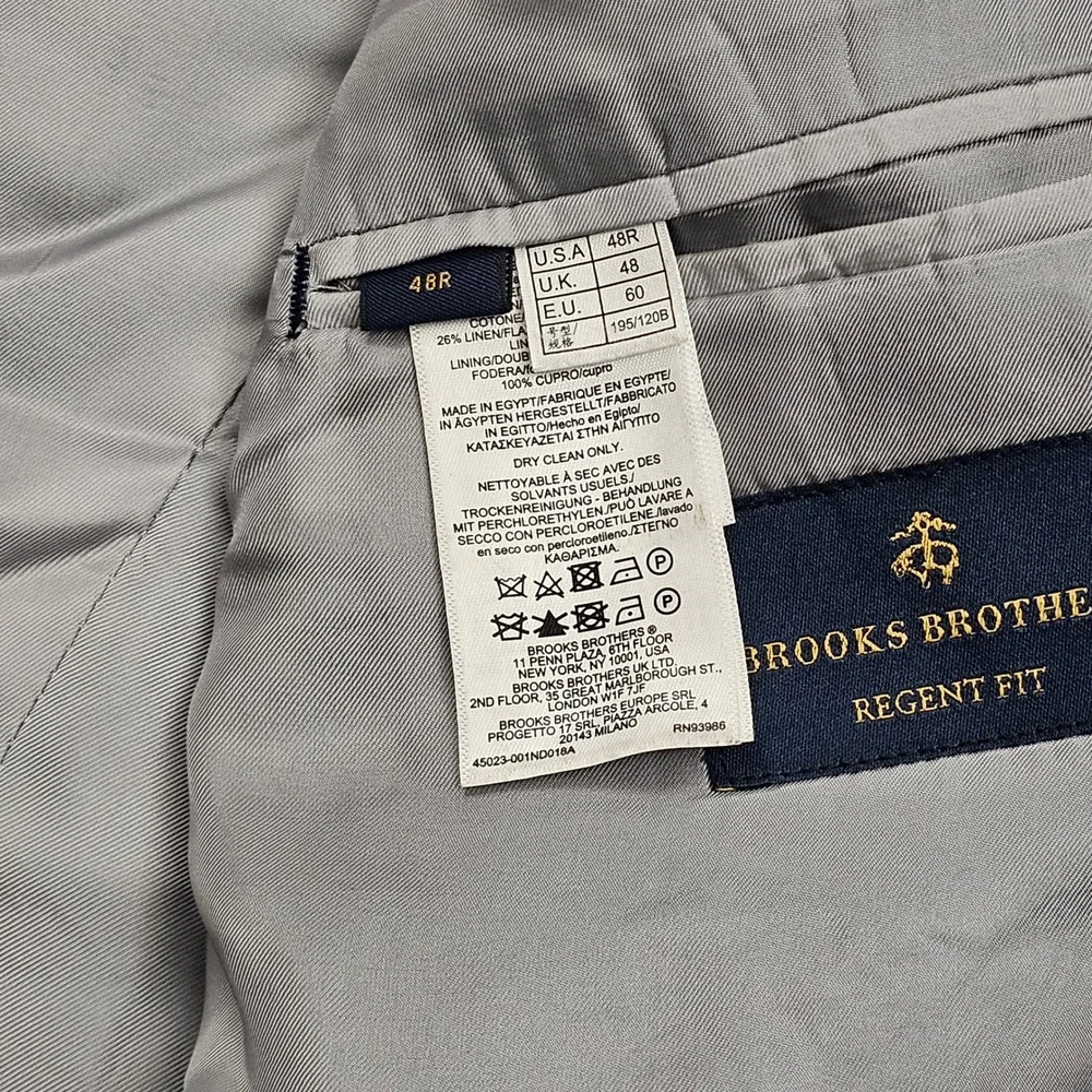 Brooks Brothers Sport Coat Mens 48R Blue Linen Cotton Windowpane Regent Blazer